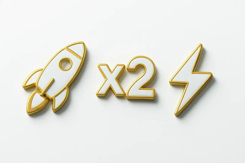 Gold and white instant game icons with rocket and lightning bolts